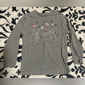 Holiday time skeletons in Christmas hats kids long sleeve t- shirt- size xs(4/5)